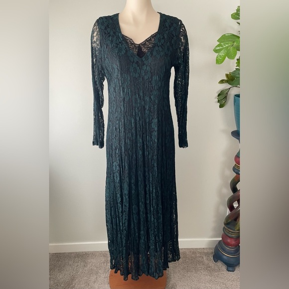 Vintage Essa Donna Green Lace Maxi Dress Witchy Gothic Whimsical 90s Wiccan - Picture 11 of 11